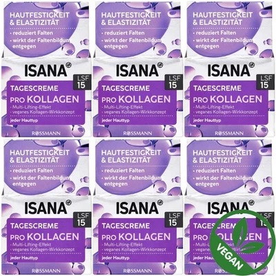 6 x 50ml | ISANA Pro-Collagen Day Cream SPF 15 Reduces Wrinkles Vegan - Image 1 of 4