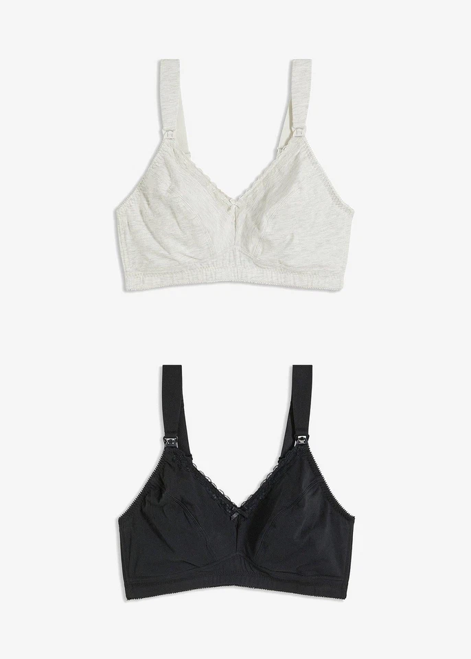 Bügelloser Still-BH Bio-Baumwolle Gr 100 Cup H Schwarz Grau Unterwasche Bra Neu* - Bild 1 von 1