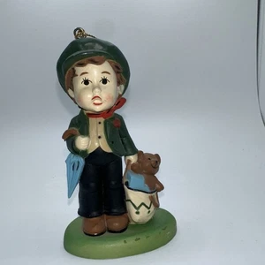 Vintage Figurine Boy With Bear Umbrella Hard Plastic Kurt Adler - Picture 1 of 5