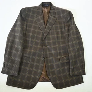 Paul Fredrick 46R Brown Plaid 100% Wool Mens Blazer Suit Jacket Sport Coat - Picture 1 of 12