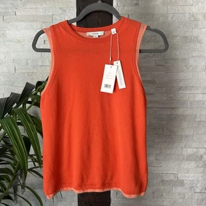 VINCE Coral Combo Double Layer Knit Cotton Blend Blouse Size XS New with Tags - Picture 1 of 9