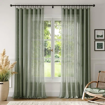 Natural Linen Curtains for Living Room 84 Inch Length 2 Panels Set, Light Fil... - Image 1 of 4