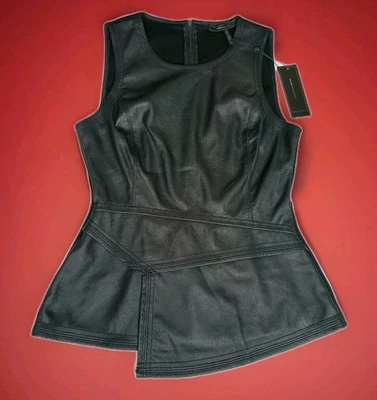 Top BCBGMAXAZRIA Mujer Tori Imitación Cuero Peplum Talla Pequeña Negro Nuevo Foto 1 de 4