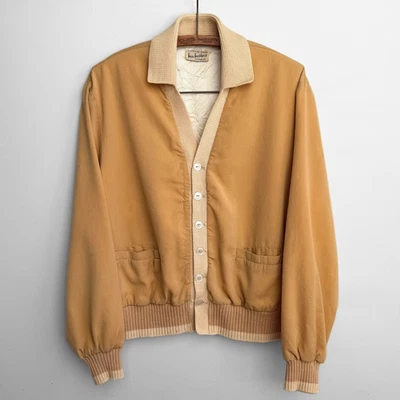 Vintage 1950s Mustard Yellow & Cream Hess Brothers Gabardine Cardigan Jac Large - Image 1 of 4