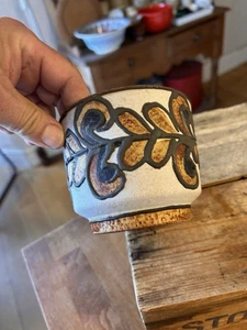 Vintage Small Dark Brown & White Patterned West German Pottery Planter - Picture 1 of 6