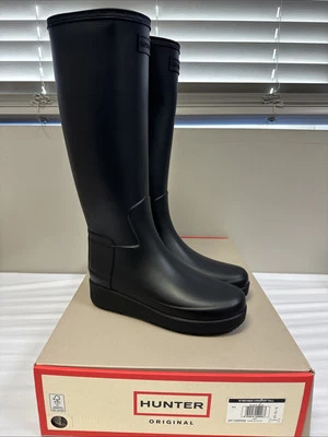 Hunter Original Refined Creeper Tall Rain Boots Black Matte Size 6 NEW - Image 1 of 4