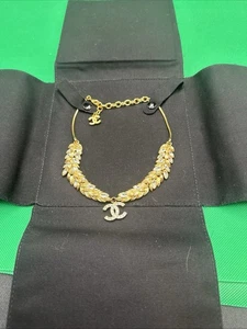 CHANEL Crystal Sparkling Wheat CC Necklace Gold Metal L120 - Picture 1 of 20