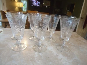 Set of 7 "Thistle" 5 1/2" Juice Goblets by Seneca Glass # 442 Cut #1482 Stem - Picture 1 of 5