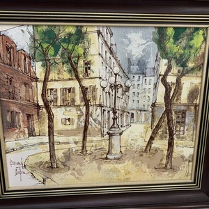 Bernard Dufour FRANCIA olio originale tela scena di strada cornice legno 20x23 vintage - Foto 1 di 13