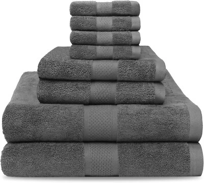 8 PCS DEEP GRAY TOWELS SET SOFT FLUFFY ABSORBENT 100% COTTON GREATWESTERNTEX - Image 1 of 4