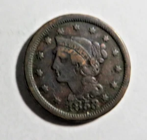 capelli intrecciati vintage 1853 stati uniti rame grande centesimo - Foto 1 di 2