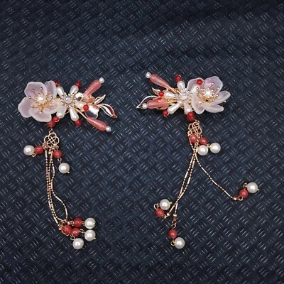 Pinzas para el cabello hechas a mano con borla flor rosa esmerilada dorada Foto 1 de 4