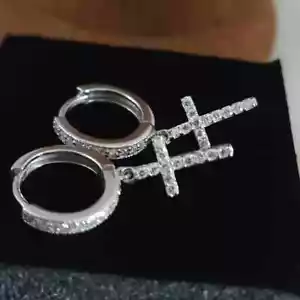 Hombre o Mujer925 Plata Ley Redondo Colgante de Circonita / Mini Huggie Aro - Imagen 1 de 7
