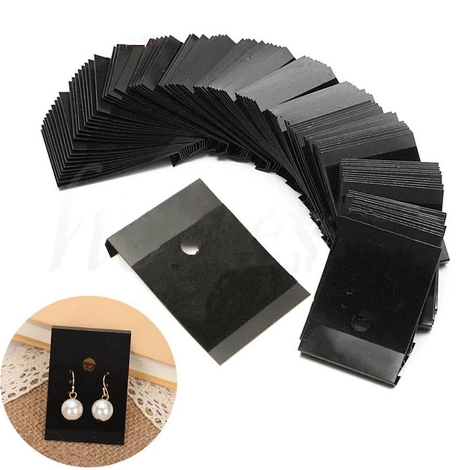 100Pcs Jewelry Earring Ear Studs Hanging Display Holder Hang Cards Black 4.3*5.2 - Image 1 of 4