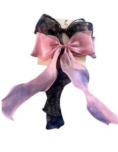SINCERELY JULES BLACK FLORAL & LIGHT PINK LACE, LONG HAIR BOW SET 2 NEW - Picture 1 of 7