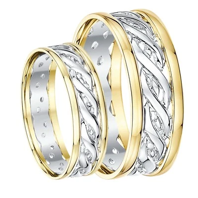 Alianças de casamento celtas de duas cores ouro 9 quilates 6 e 7 mm His & Hers - Imagem 1 de 3