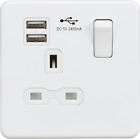 SCREWLESS 13A 1G switched socket with dual USB charger (2.4A) Slimline SFR9124