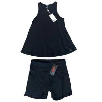 Nuevo con etiquetas Conjunto de gimnasio negro ropa deportiva para mujer talla grande camiseta sin mangas y pantalones cortos Foto 1 de 4