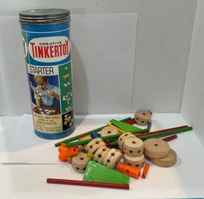 Lot of 45 Tinkertoy Construction Set Pieces Replacement Original Container RD3 - Image 1 of 4