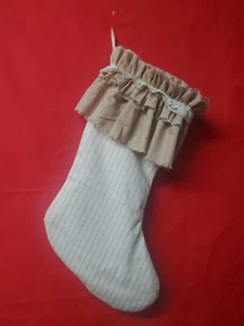 Christmas Stocking Shabby Chic Farmhouse Ruffle 17" Fully Lined - Picture 1 of 4