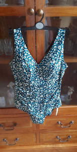 JOHN LEWIS Rio Side Ruched Swimsuit - Navy/Turquoise - Size 14 - BNWT - RRP: £39