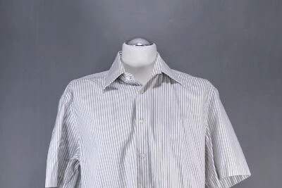 HUGO BOSS Cinzio Camicia A Maniche Corte XL KW43 Grigia A Righe Collo Kent B1648 - Immagine 1 di 4