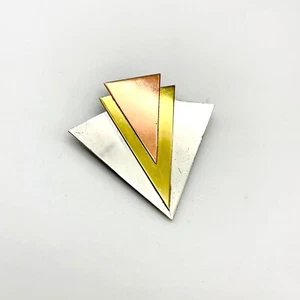Broche prendedor vintage Art Deco diseño triángulo geométrico plata oro cobre - Imagen 1 de 4