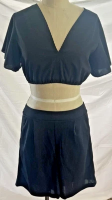 Junior Womens Black Pleated Ruffle Casual Skirt And Top Size S - Image 1 of 4