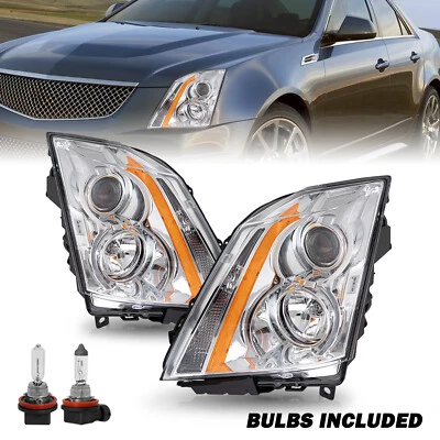[Halogen Type] Chrome Headlights For 2008-2014 Cadillac CTS CT-S LH+RH Pair - Image 1 of 4