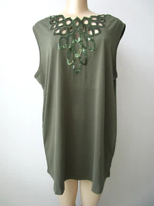 JOAN BOYCE GREEN & GREEN SEQUIN EMBELLISHED SLEEVELESS TOP SIZE 1X - NWT - Picture 1 of 7