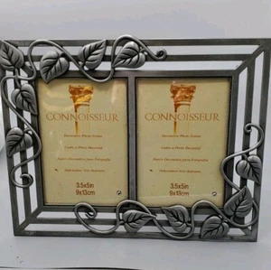 Connoisseur Double Photo Display Ivy Embossed 3D Pewter Tone Art Deco Design - Picture 1 of 7