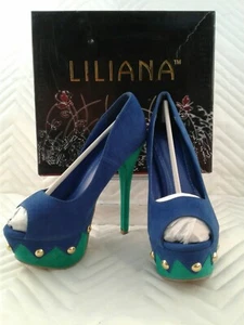 Liliana Womens Size 6.5 Multi-Color Blue Stiletto Heels Open Toes Shoes Pumps - Picture 1 of 8