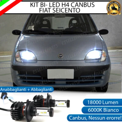 KIT LED H4 6000K FIAT 600 SEICENTO 18000 LUMEN CANBUS XENO XENON 100% NO ERRORE - Immagine 1 di 4