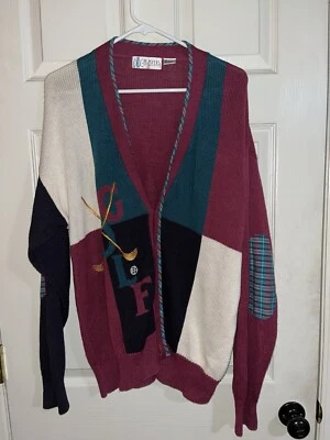 Vtg. Players Van Huesen Golf Cardigan , Patched Elbows , Embroidered Ramie Blend - Image 1 of 4
