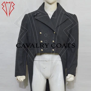 New Men Dark Grey Wool 1830-1850 Regency Tailcoat,Historical Nordic Wedding Coat - Picture 1 of 5