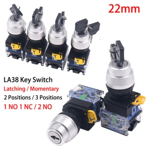 Interruptor de llave LA38 de 22 mm enganche/momentáneo 2/3 posiciones NO NC 10A - Imagen 1 de 12
