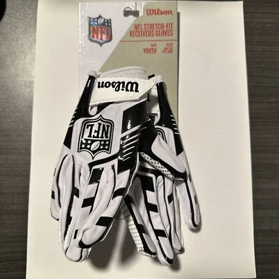 Guantes de fútbol americano Wilson elásticos receptores blancos/negros OSFM juveniles Foto 1 de 2