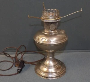 Antique Aladdin 11 Nickel Plated Oil Kerosene Lamp - Electrified - Picture 1 of 6