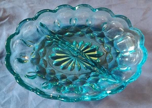 Vtg Anchor Hocking Fairfield Blue divided Relish Pickle Nut dish 7" Long VG Cond - Picture 1 of 3