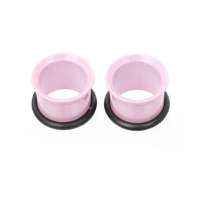 Tunnels Matte Pastel Pink with O-Rings - Sold as a Pair Surgical Steel - Image 1 of 4