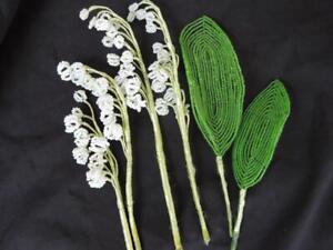 GORGEOUS VINTAGE FRENCH BEADED FLOWERS~LILY OF THE VALLEY & LEAVES