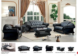ESF Furniture Apolo Living Room 6 Piece Set in Black Italian Leather - Picture 1 of 6