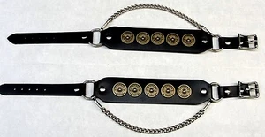 Black Genuine Leather Boot Straps with Shotgun Shells Adjustable Buckle & Chain - Picture 1 of 4