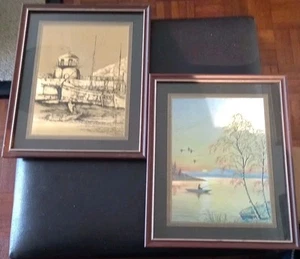 Two Vintage Metallic Foil Prints Glazed And Framed E Stephens - Picture 1 of 8