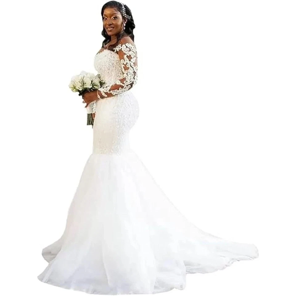 IS-NUEVO CON ETIQUETAS US12 Vestido de Boda Sirena Encaje Apliques Playa Boho Vestidos de Boda Con Cuentas Foto 1 de 4