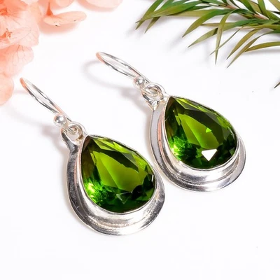 Peridot Topaz Earring, Handmade Gemstone 925 Sterling Silver Earring " - Image 1 of 3
