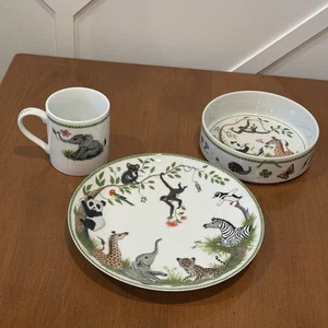 Vintage 1988 Lynn Chase Designs Japan Jungle Party Porcelain 3 Piece Child's Set - Picture 1 of 21
