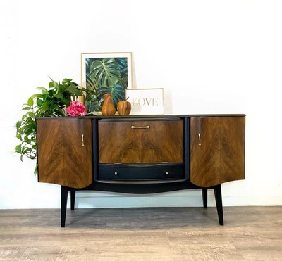Vintage Upcycled Stonehill Art Deco Style Cocktail Cabinet, Black Sideboard - image 1 of 4
