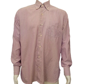 Paul Stuart shirt mens Large stripe pink purple mauve 100% cotton oxford Poland - Picture 1 of 17