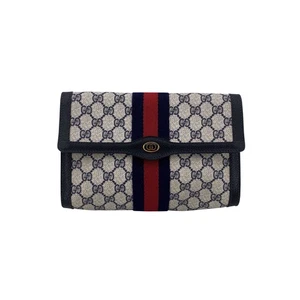 Authentic Gucci Vintage Blue Monogram Canvas Ophidia Flap Cosmetic Bag Clutch - Picture 1 of 6
